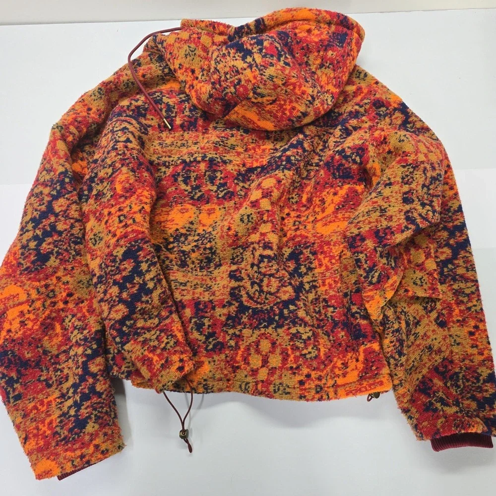 BDG Urban Outfitters Women Orange Tapestry Sherpa Lined Hooded Jacket Medium - Picture 3 of 6
